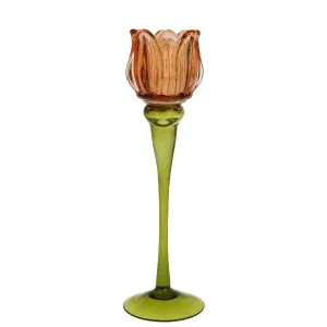 Candle Holder Tulip, L, orange glass