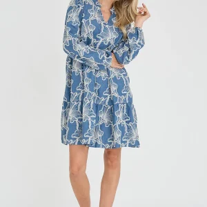 Adina Dress, denim blue/flowers