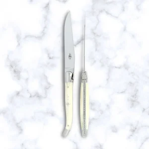 Forge de Laguiole - Biffknivsett (2 kniver) Bone - Shiny